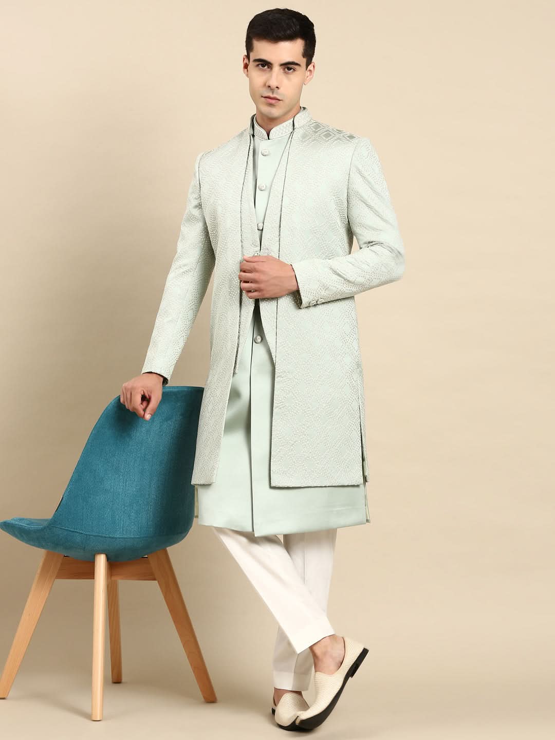 Light Green Layered  Indowestern