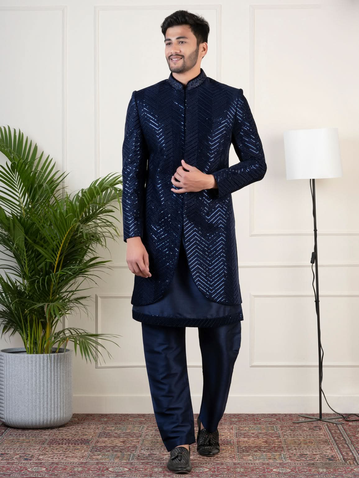 Navy Velvet  Sequin Embroidered  Indowestern