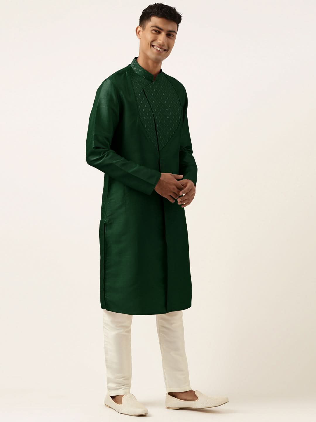 Green Embroidery Angrakha Kurta Set