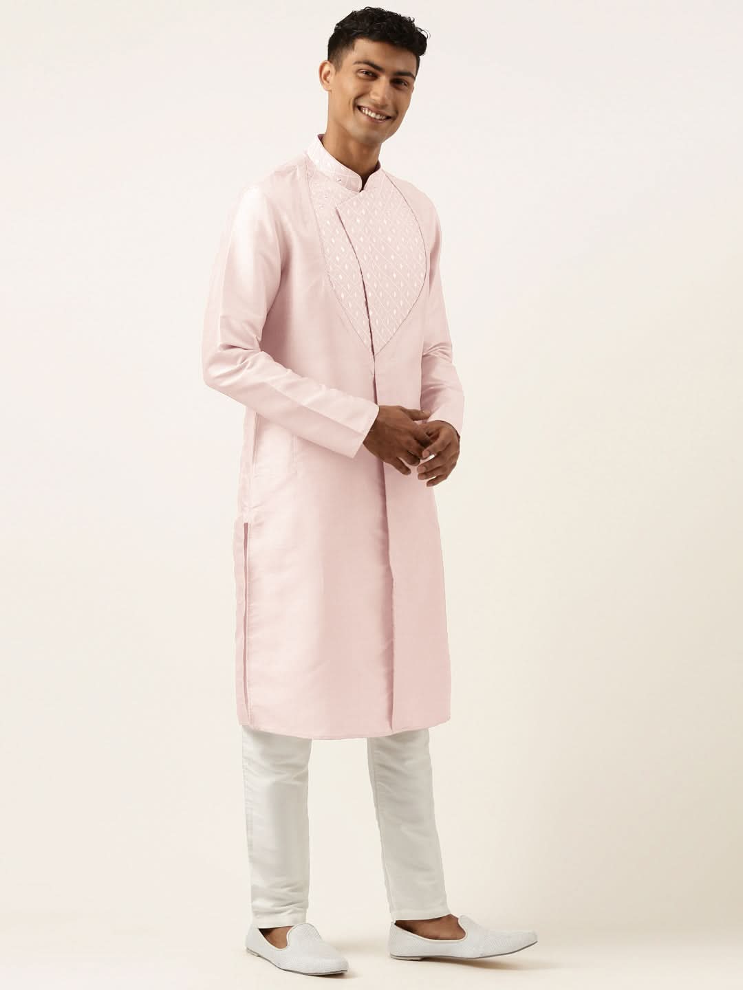Light Pink Embroidery Angrakha Kurta Set