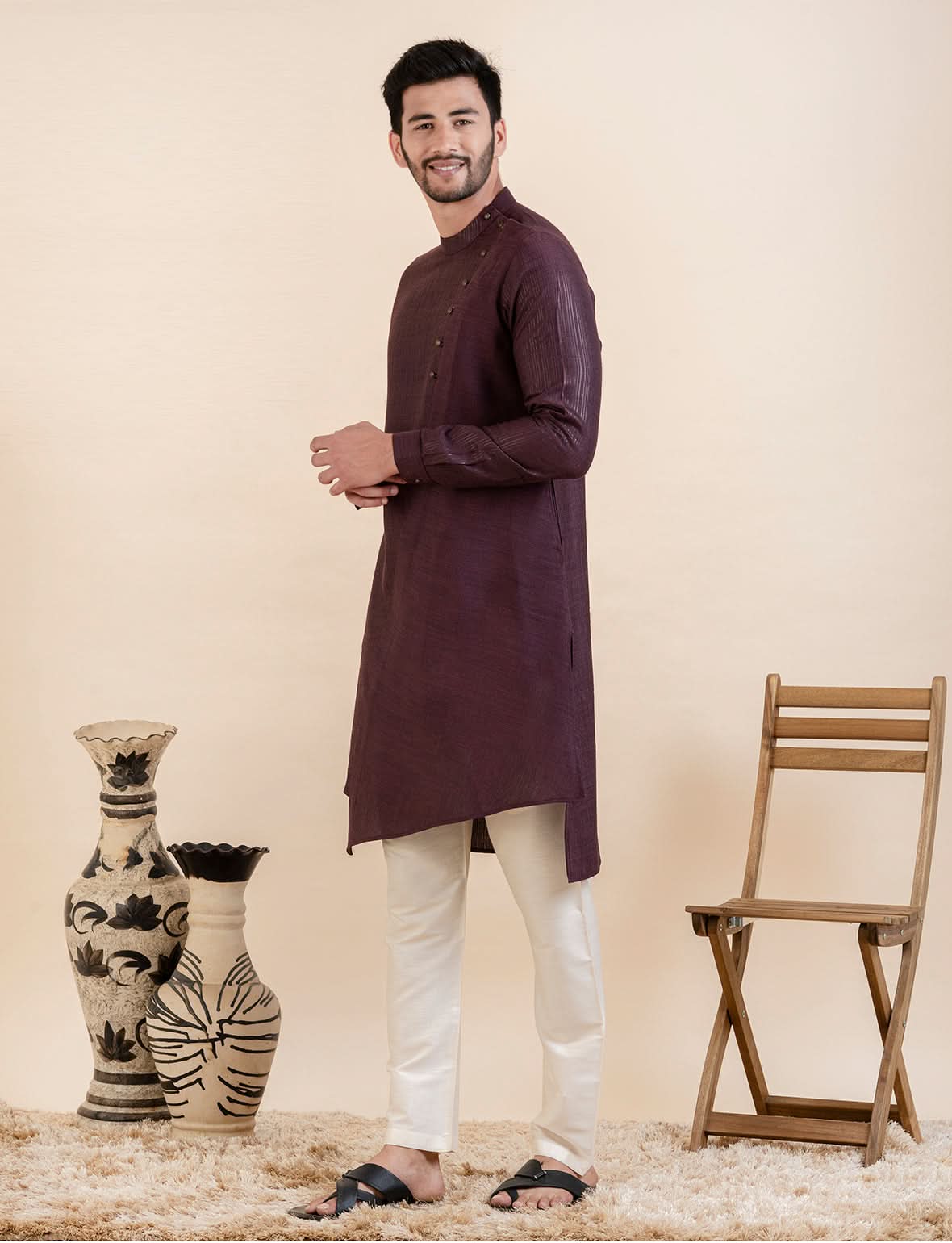Wine Asymetric  Kurta Set