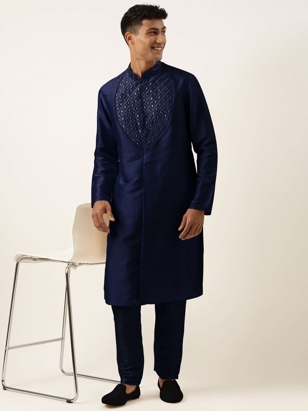 Blue Embroidery Angrakha Kurta Set