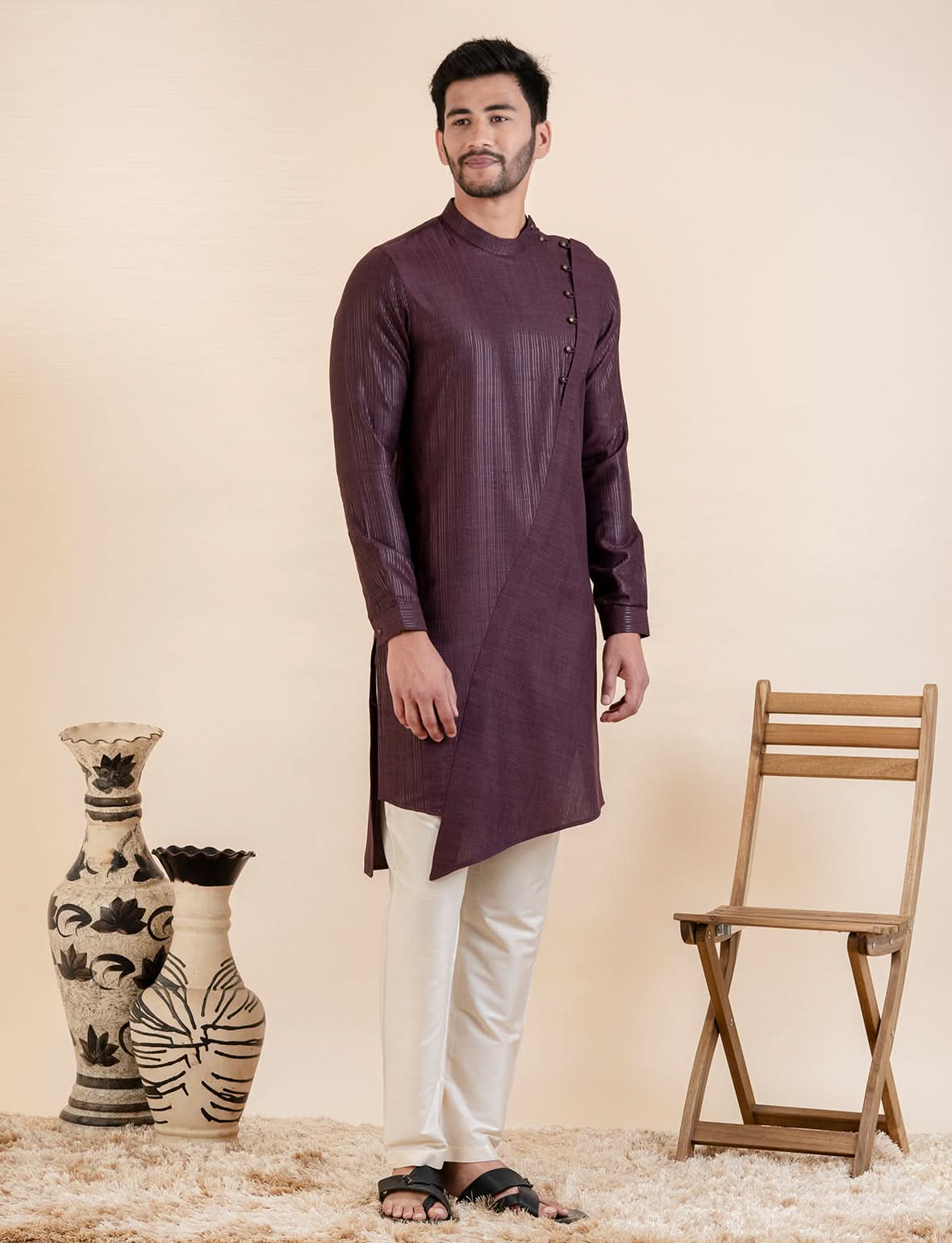 Wine Asymetric  Kurta Set