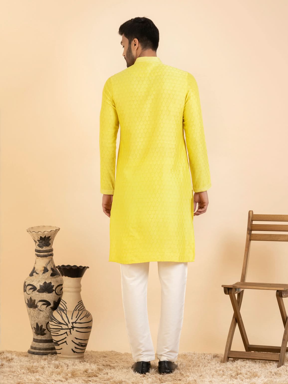 JACQUARD YELLOW KURTA SET