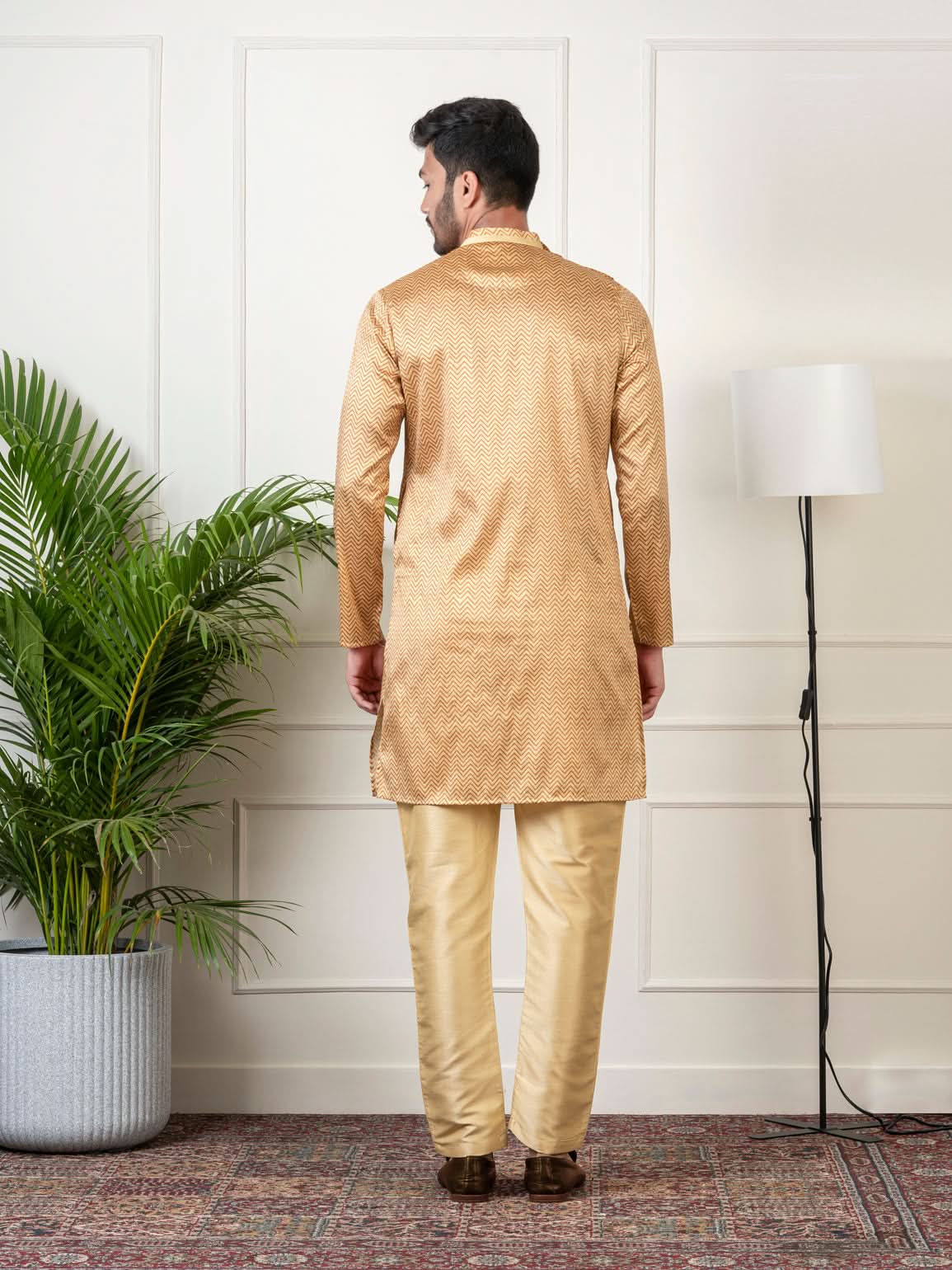 Gold  Harring bone Print Kurta Set