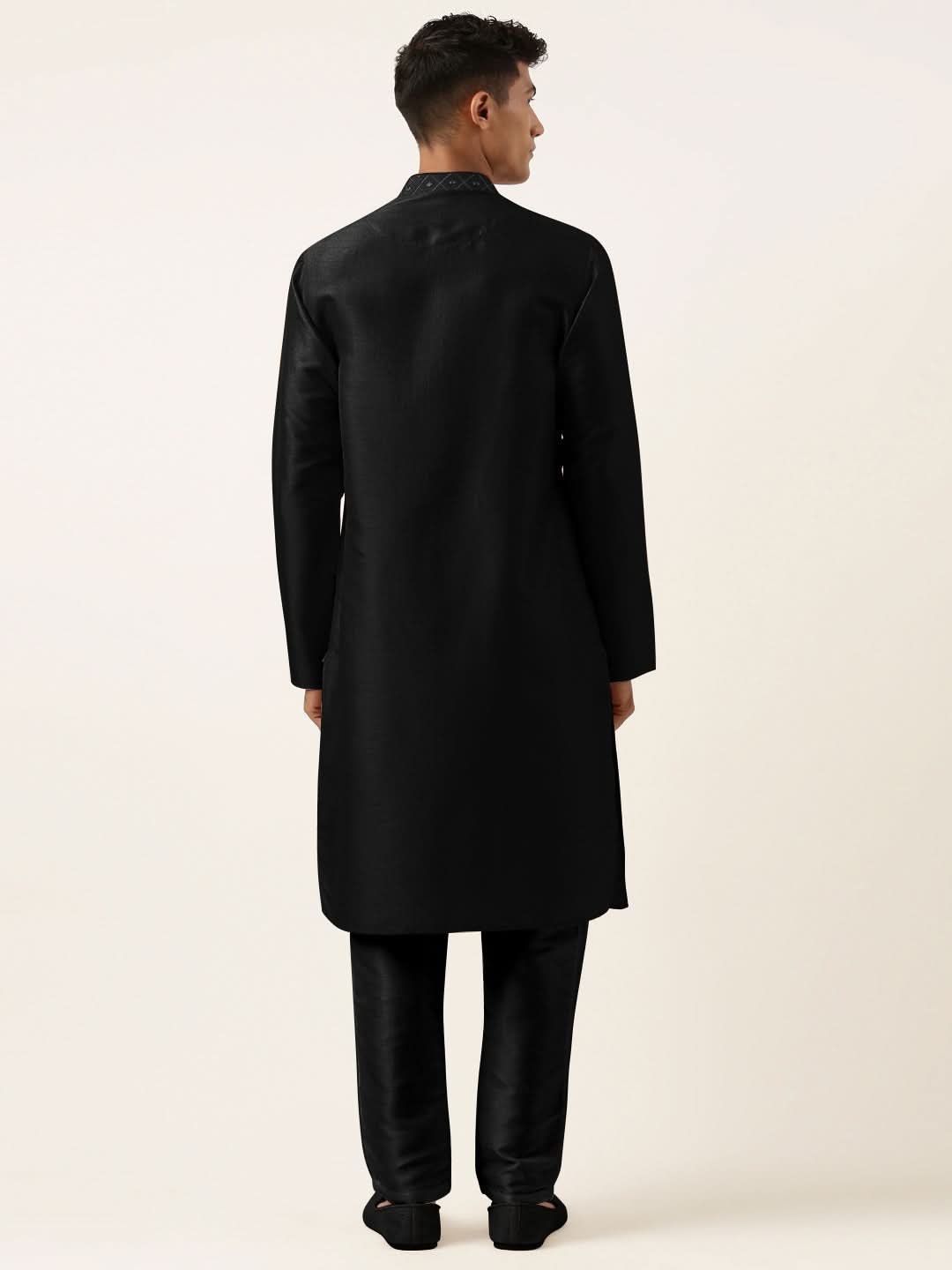 Black Embroidery Angrakha Kurta Set