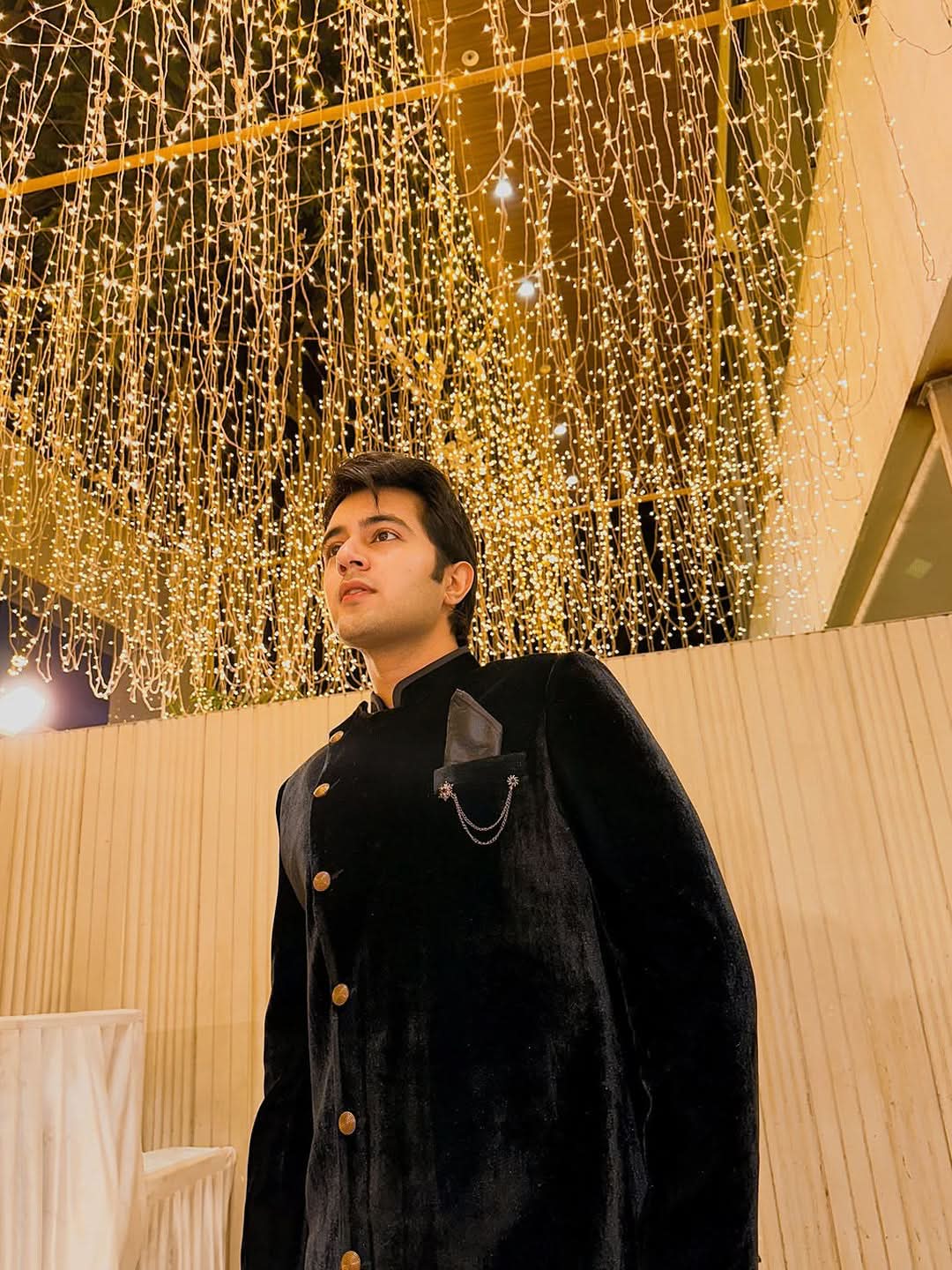 Rishabh Chawla in Black velvet Asymmetric Indowestern