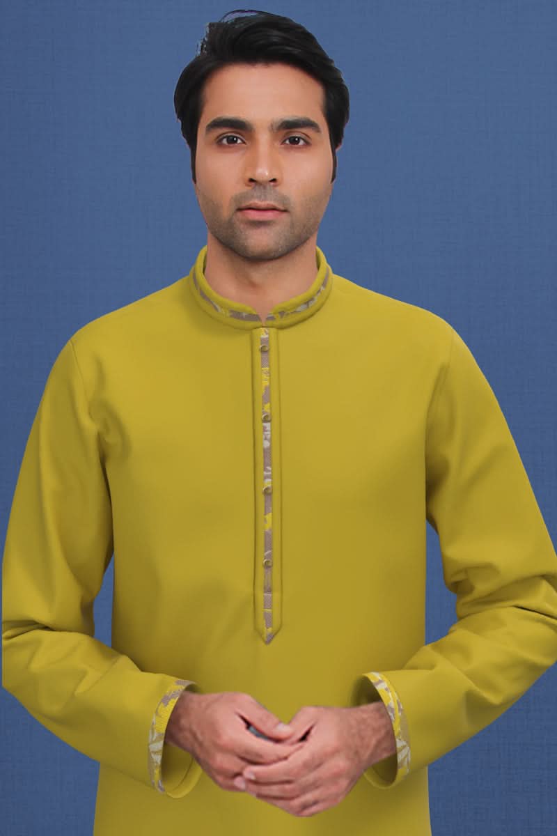 Yellow Floral Jacquard Jacket With Mustard Kurta