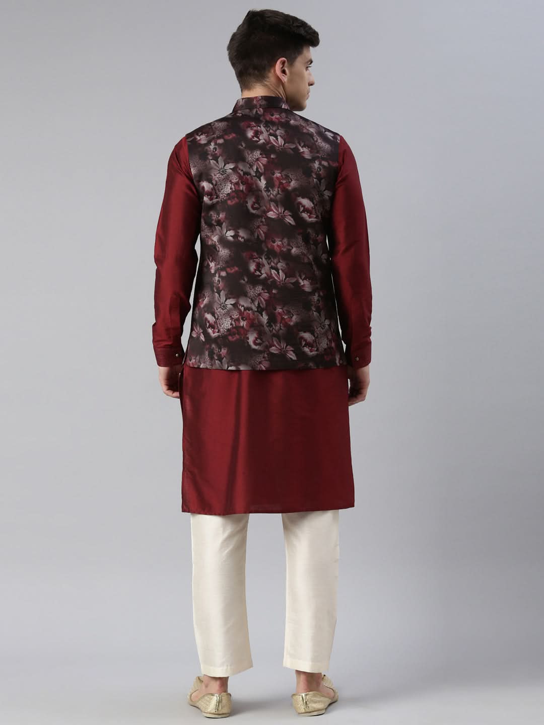Maroon Floral Jacket With Kurta Set