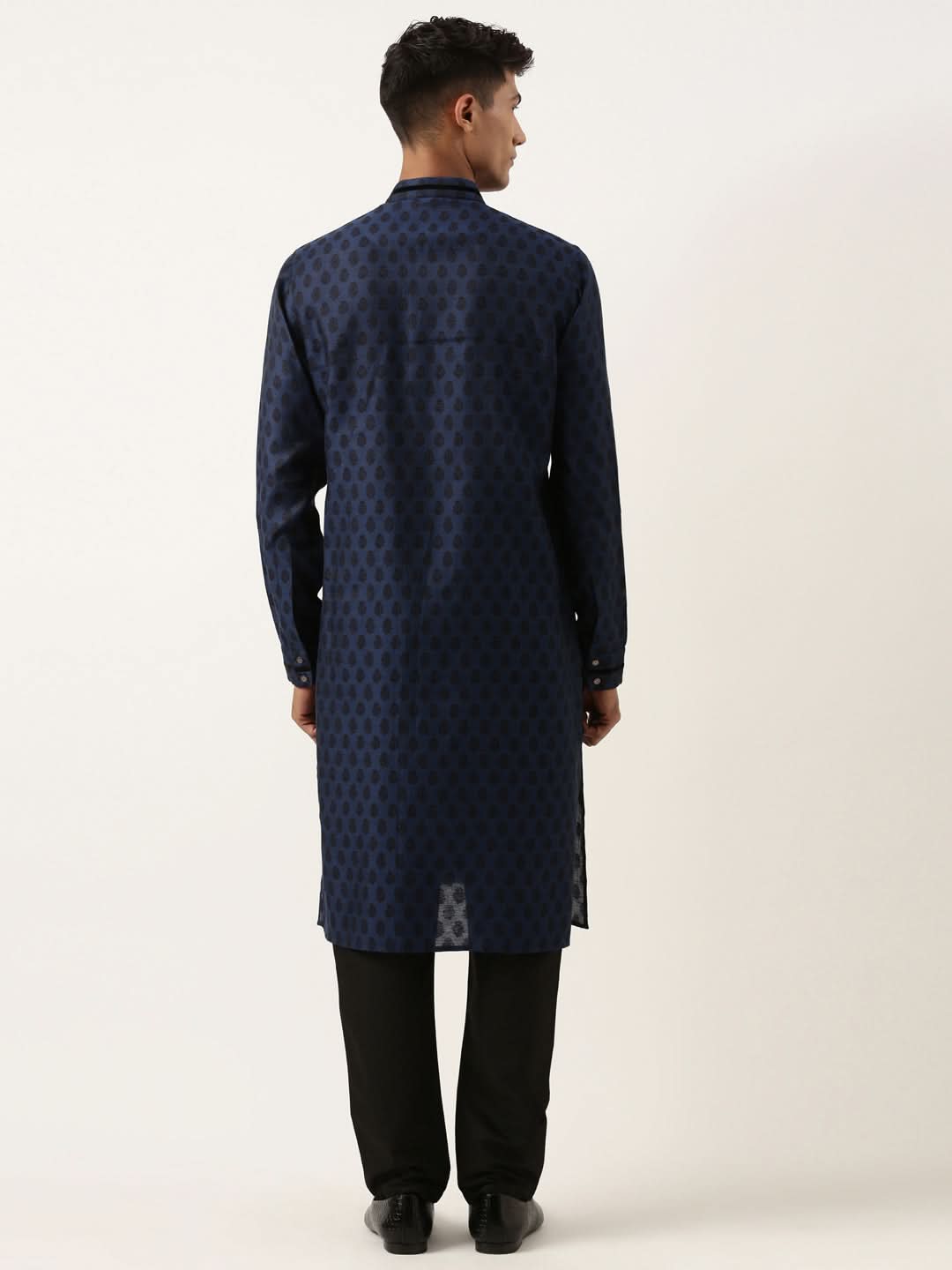Navy Jacquard  Black Booti Chanderi Silk kurta set