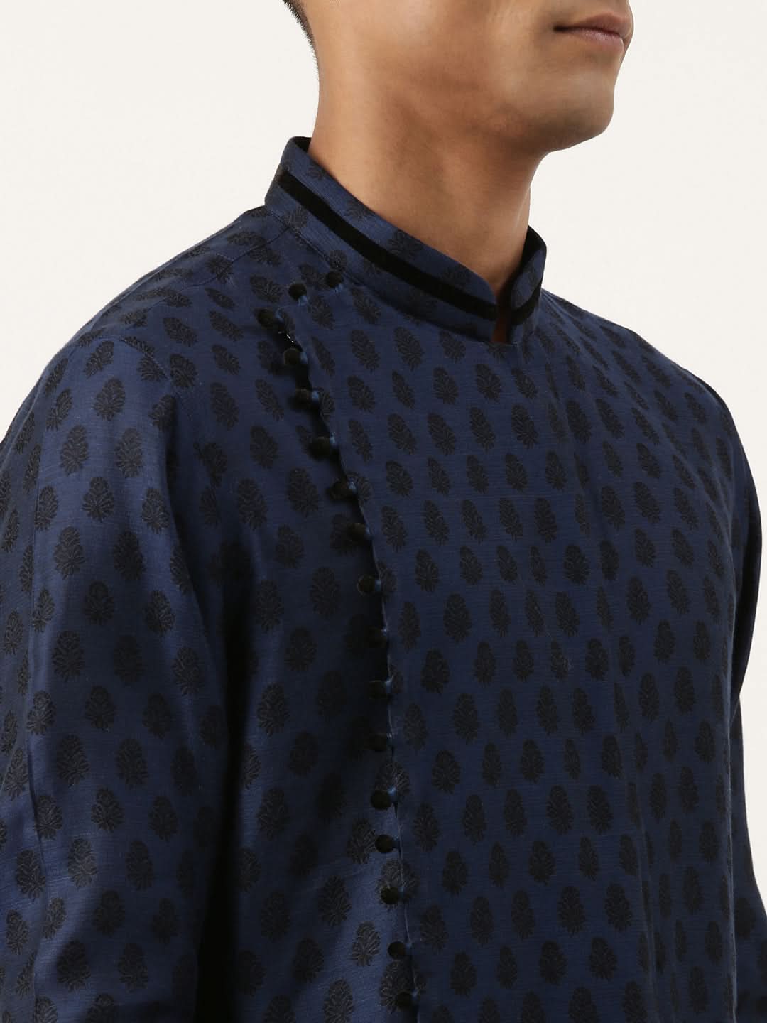 Navy Jacquard  Black Booti Chanderi Silk kurta set