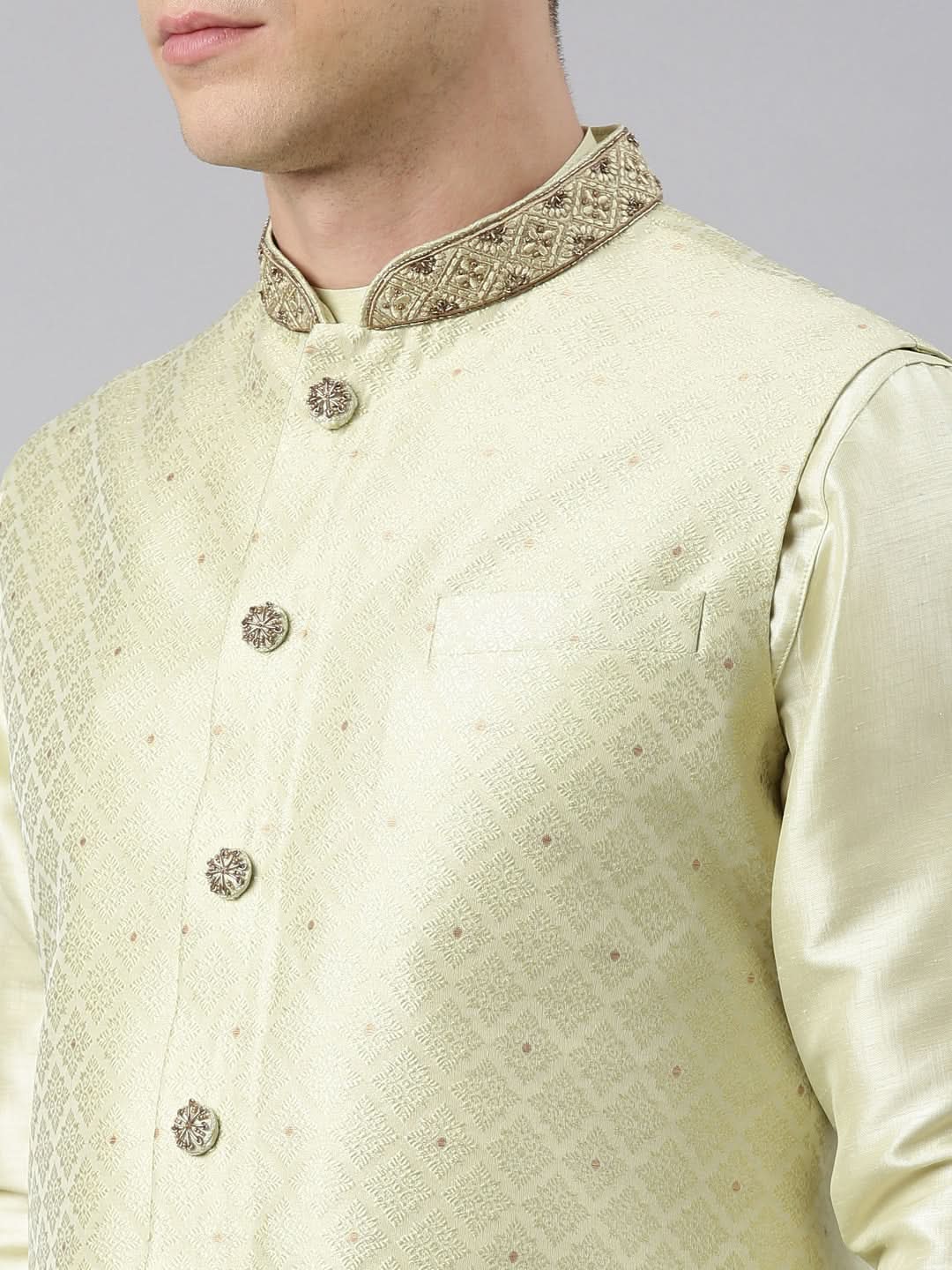 Mint Green Jacquard Jacket With Drape Kurta