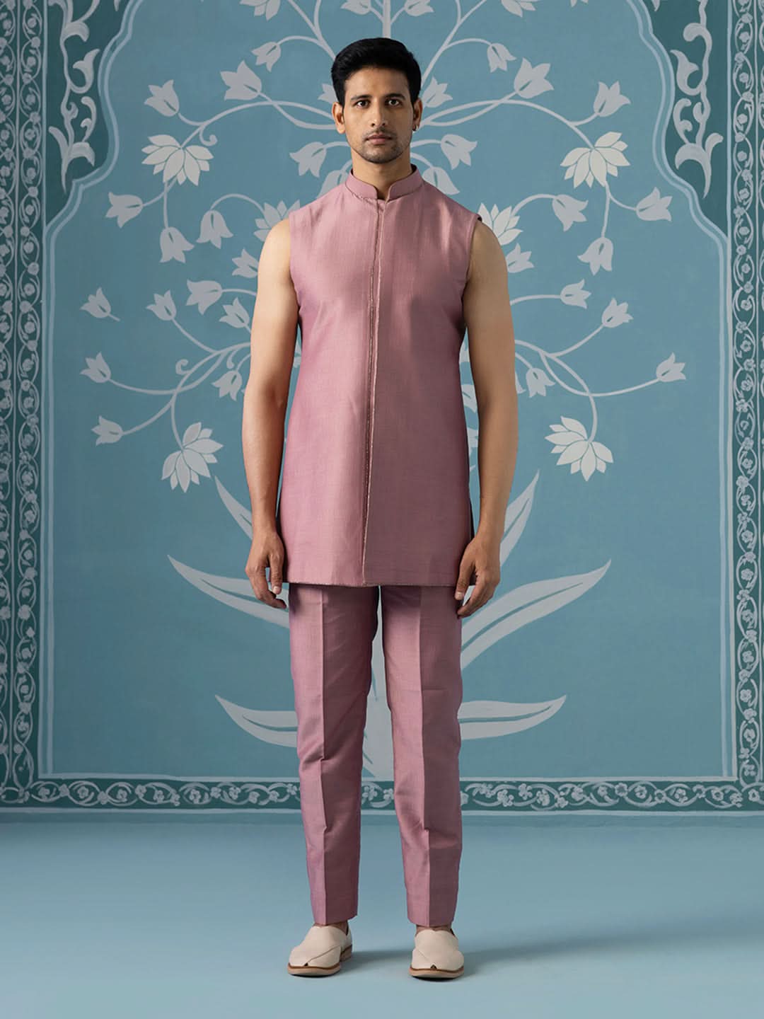 Onion Pink Open Indo with Layered Kurta Set