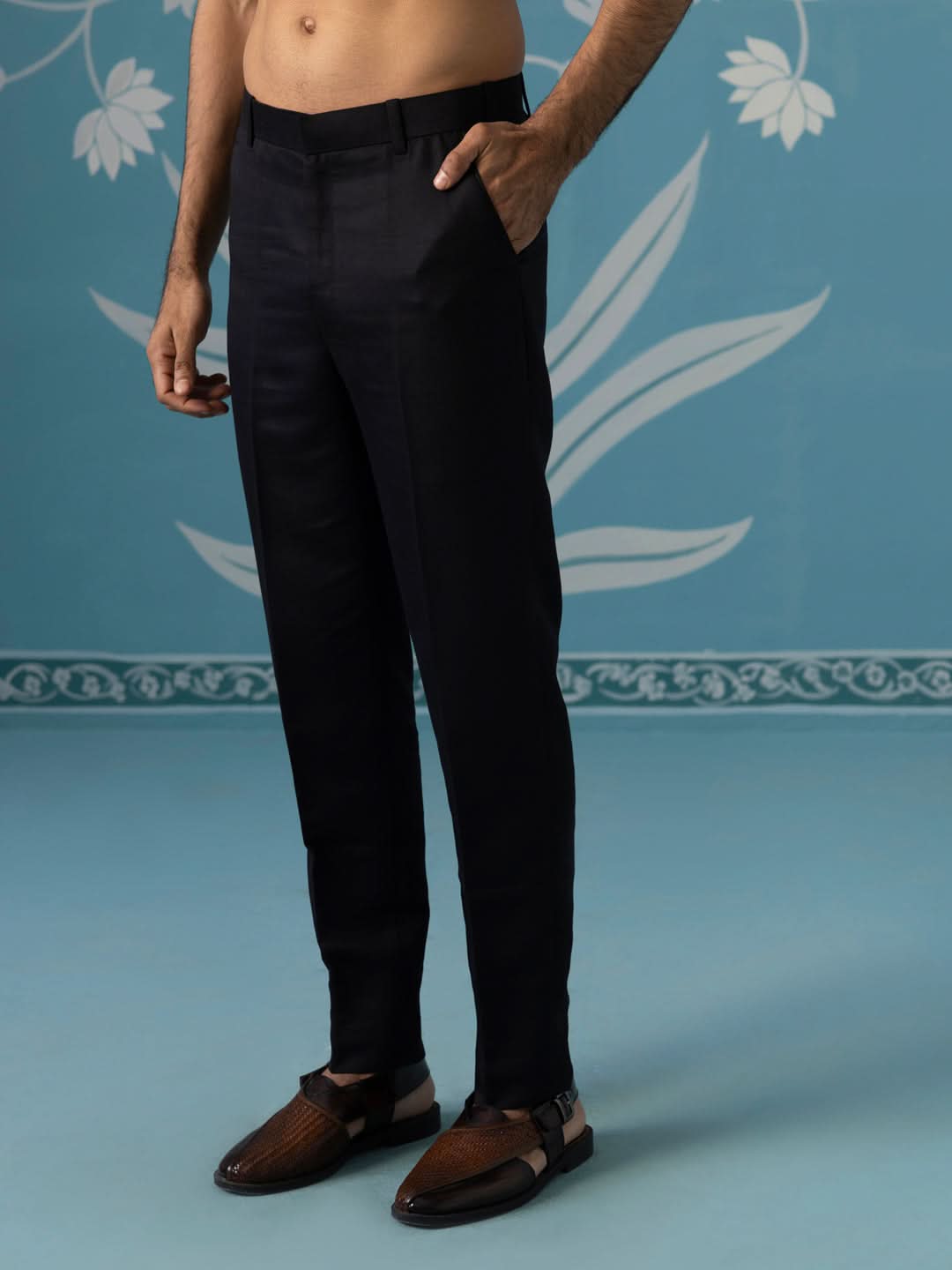 Teal Blue Textured Bandhgala Suit