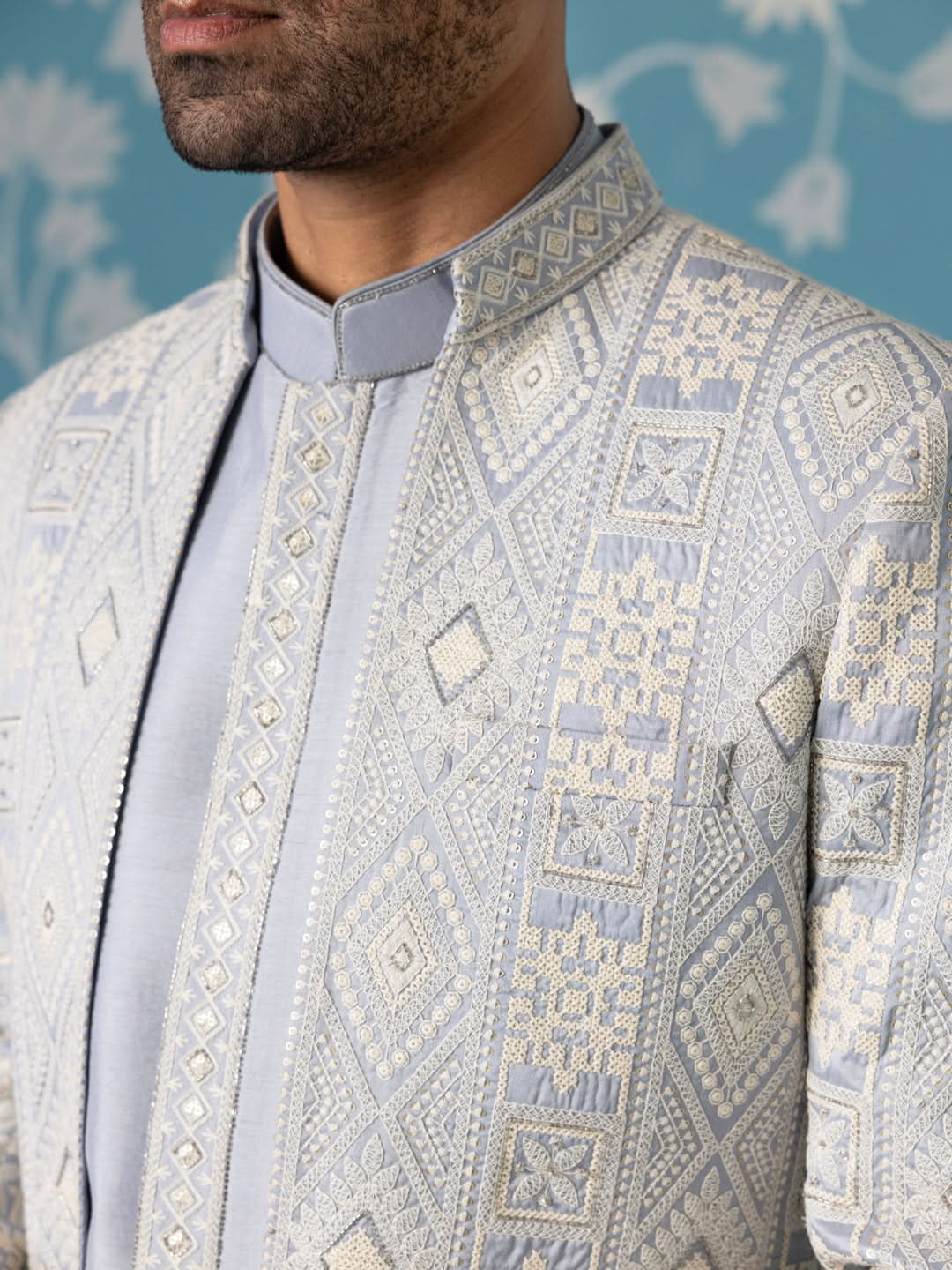 Light blue open indowestern set