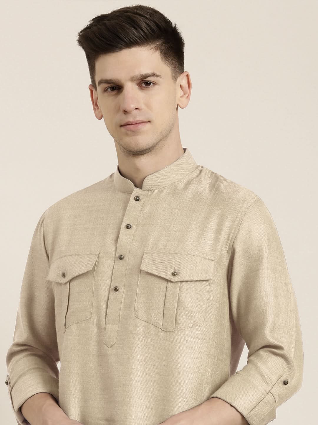 Beige cotton Short Pathani