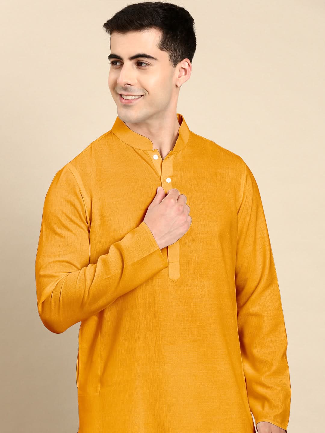 Mustard Twill Weave Cotton Kurta  Set