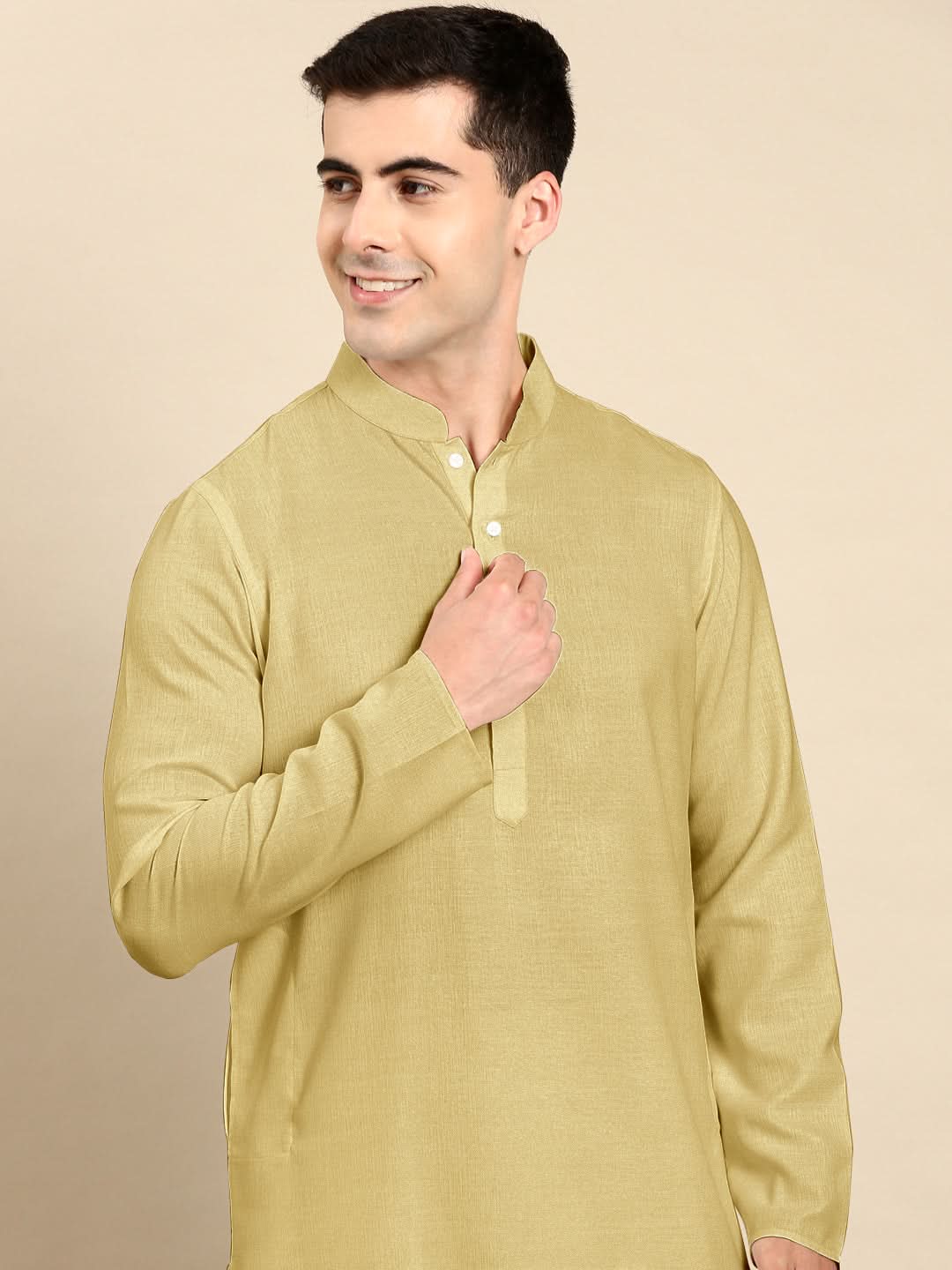 Greenish Beige Twill Weave Cotton Kurta  Set