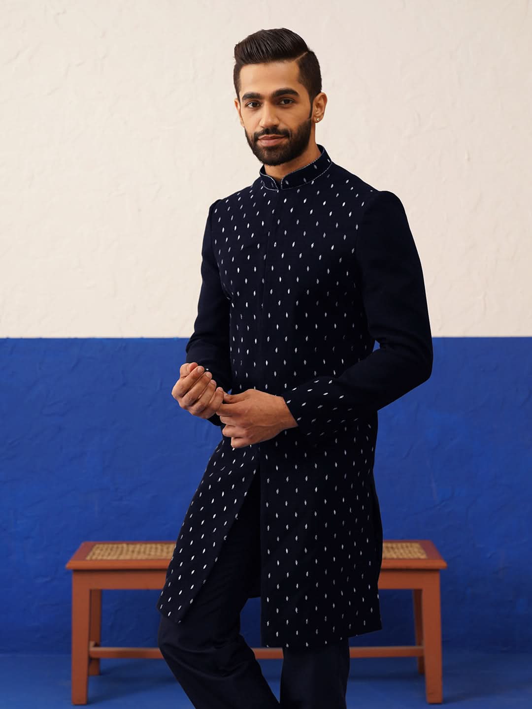 blue plain simmer kurta set