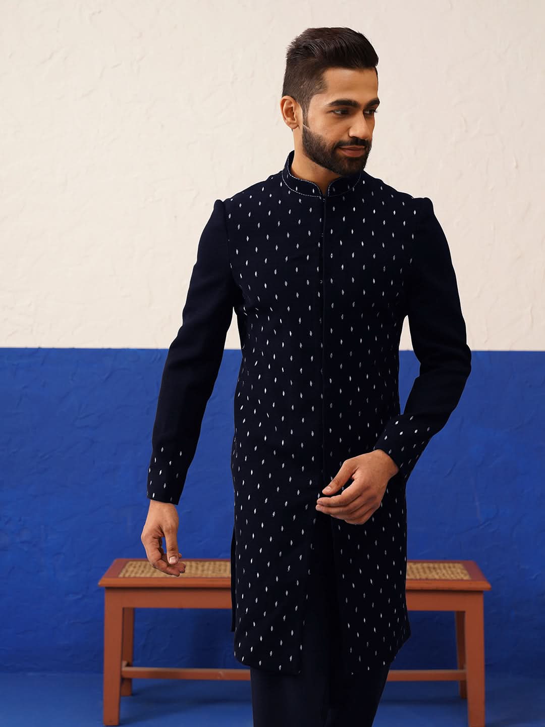 blue plain simmer kurta set