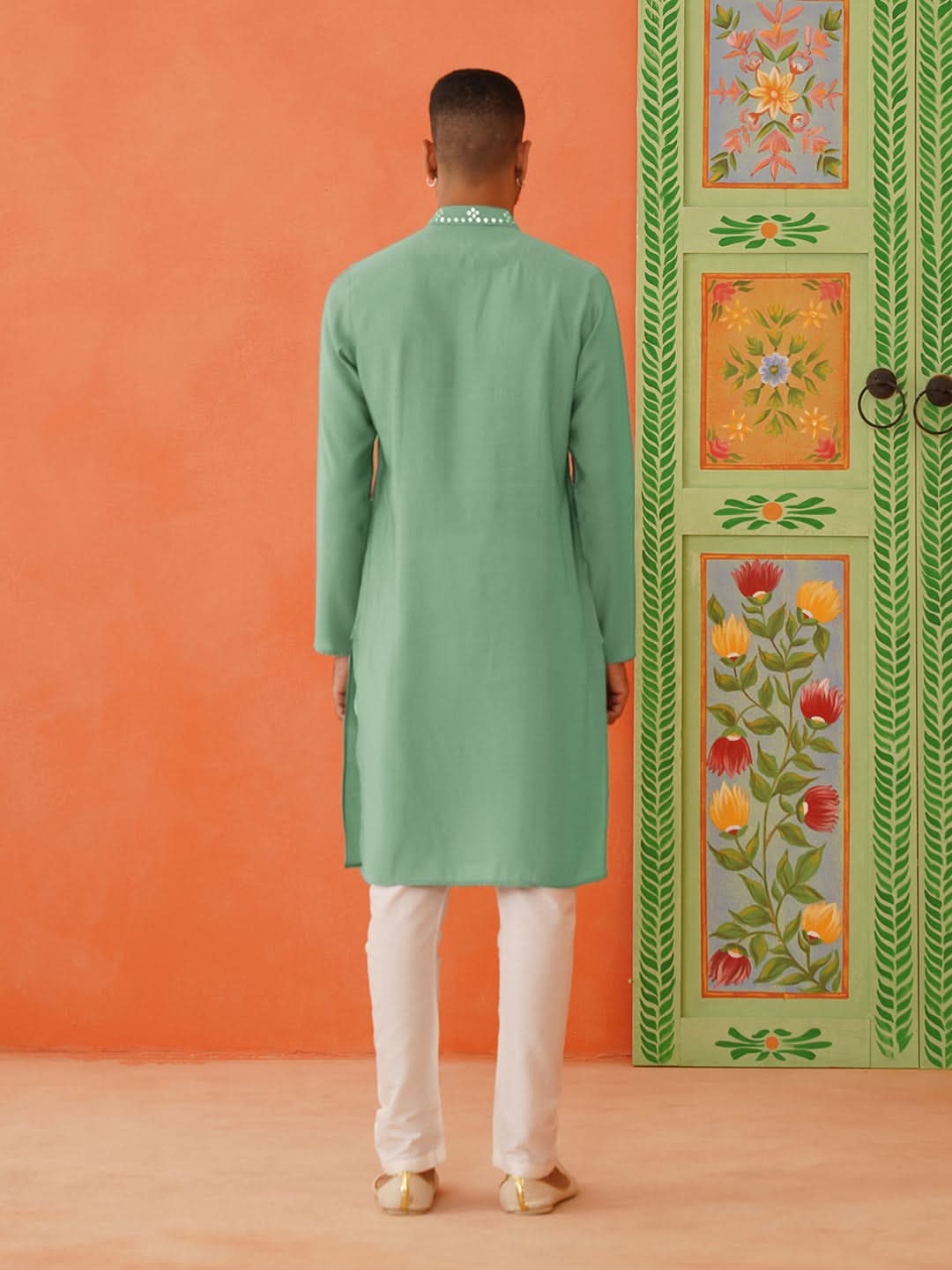 Green Mirror Embroidery Kurta Set