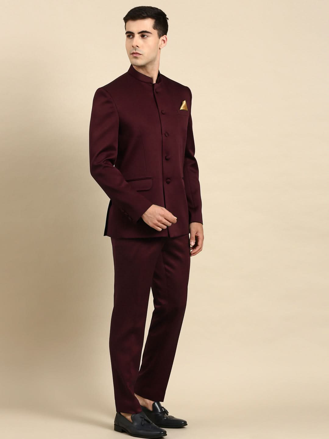 Wine Bandhgala Suit