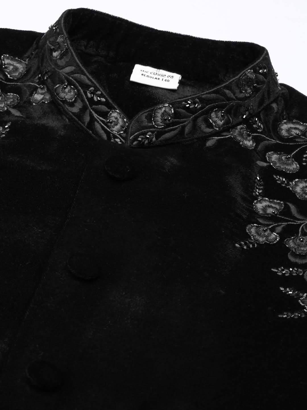 Black velvet embroidery Achkan