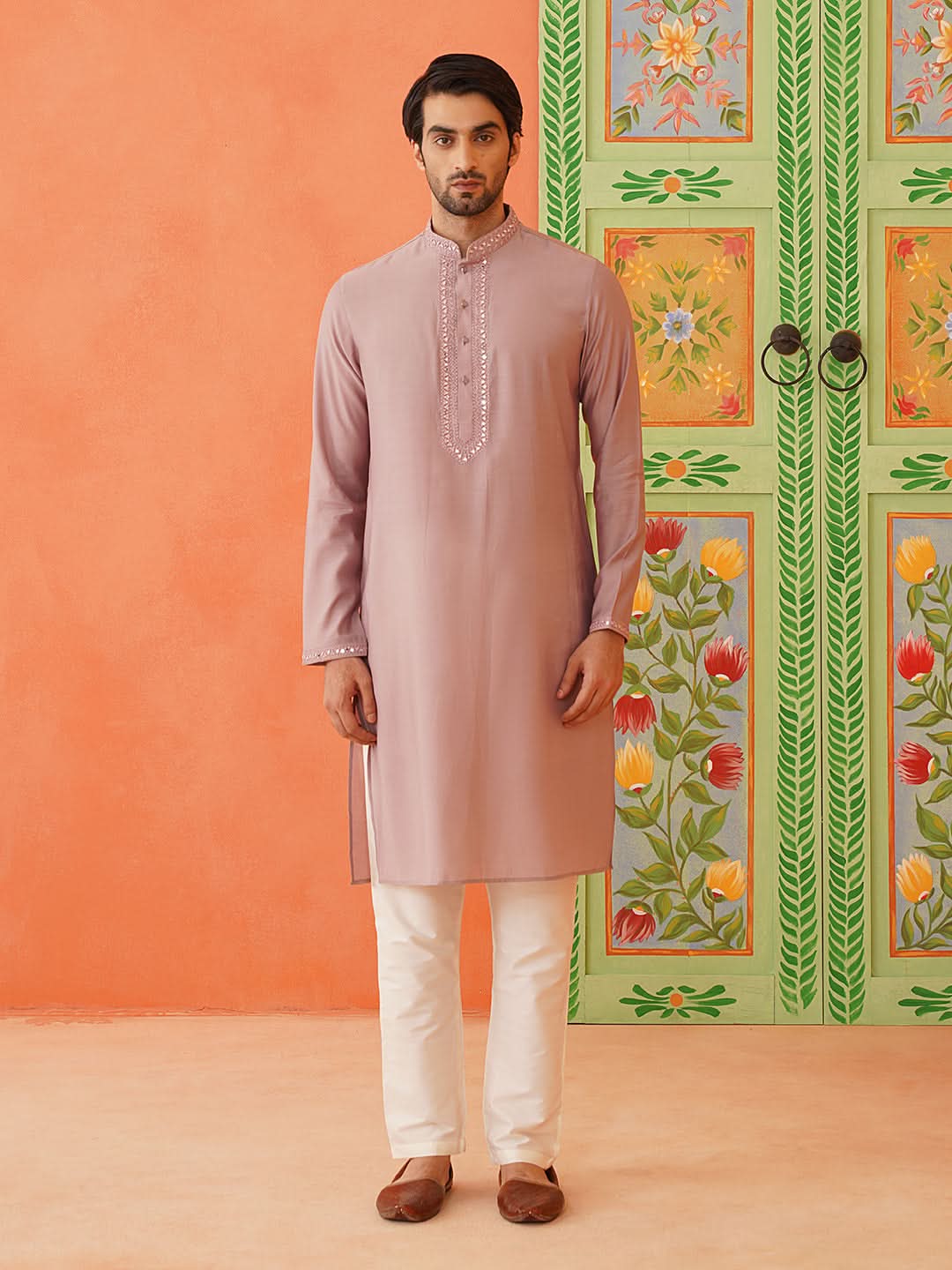 Onion Pink Computer Embroidery Kurta Set