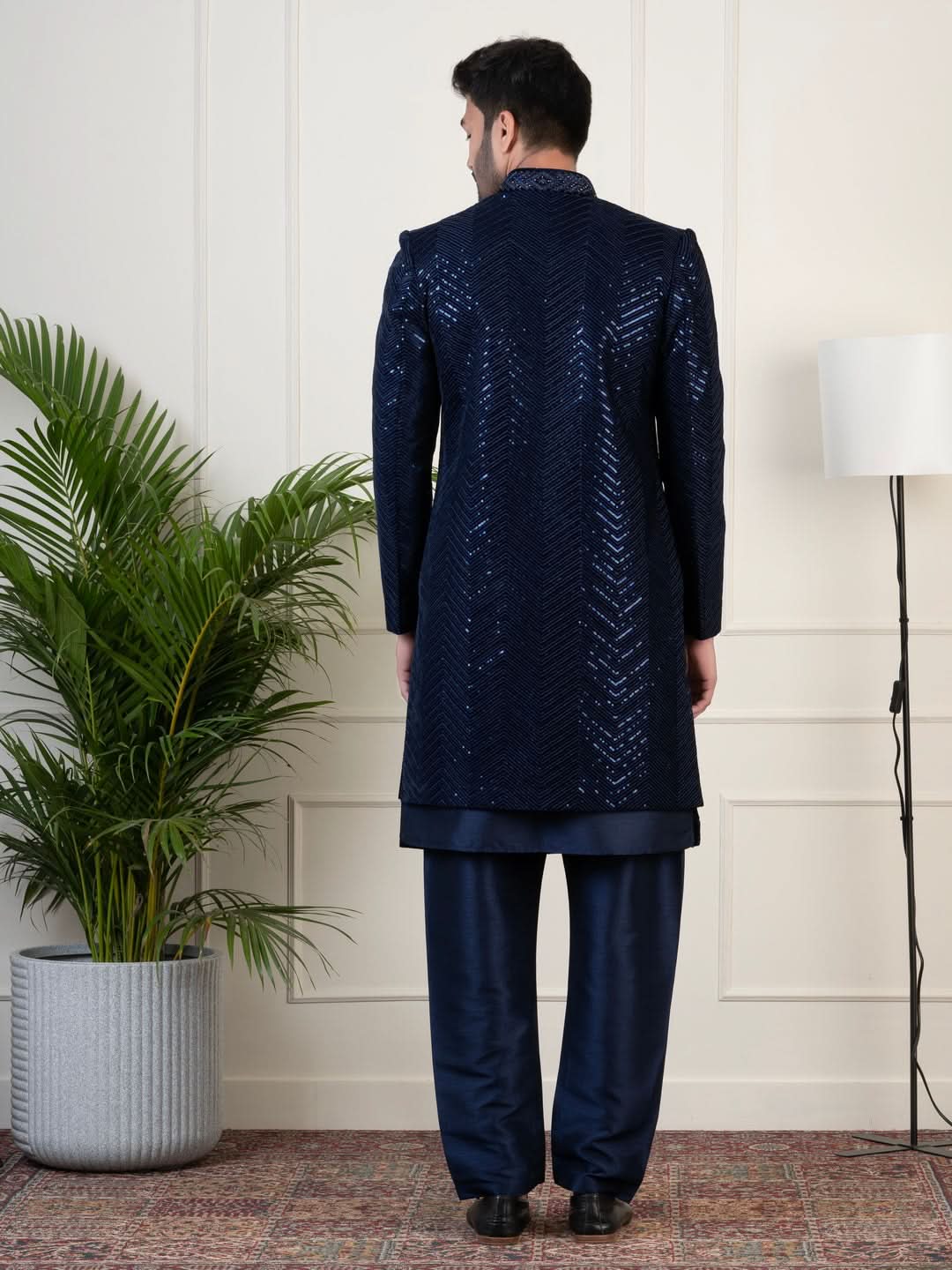 Navy Velvet  Sequin Embroidered  Indowestern