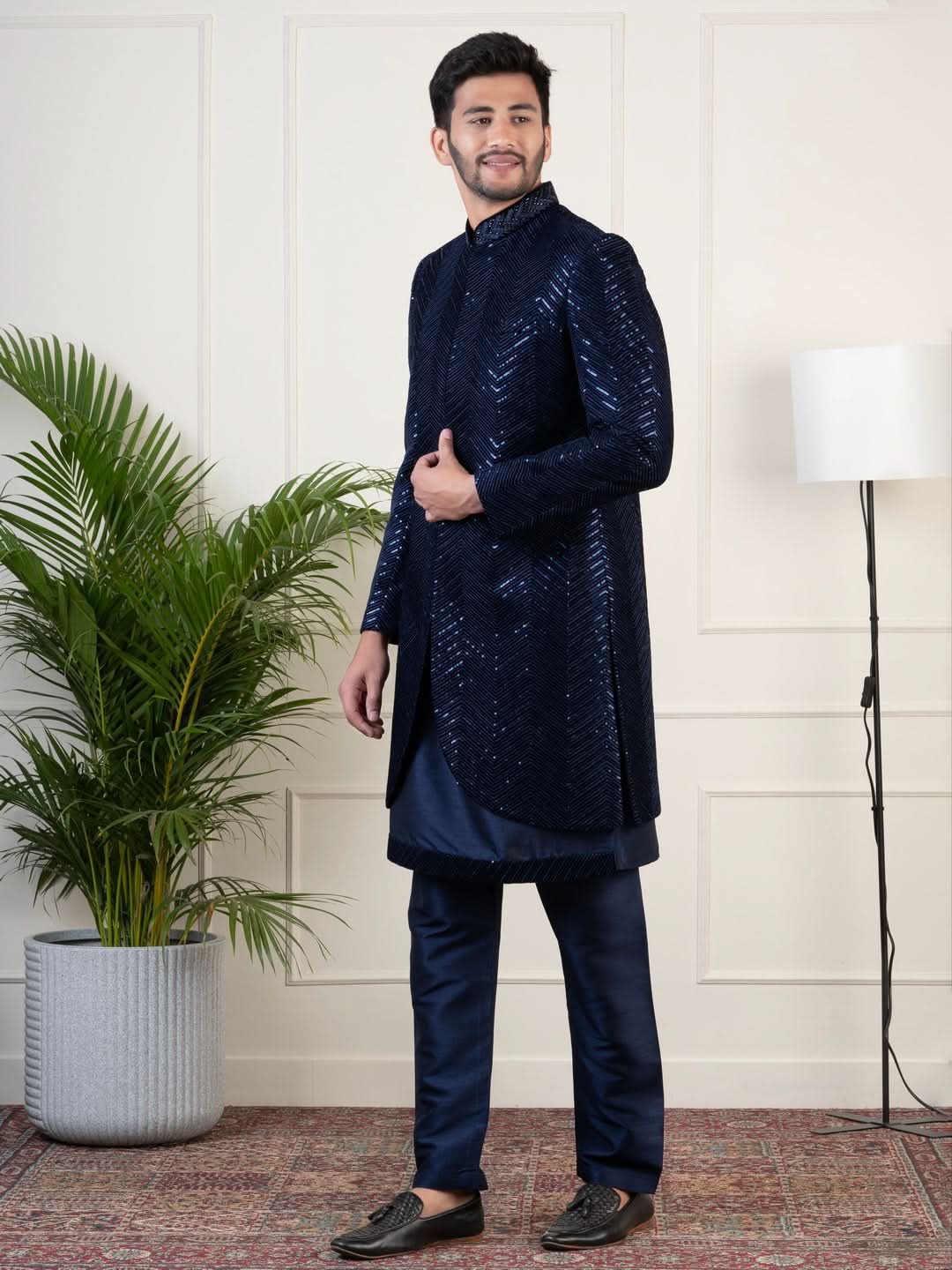 Navy Velvet  Sequin Embroidered  Indowestern