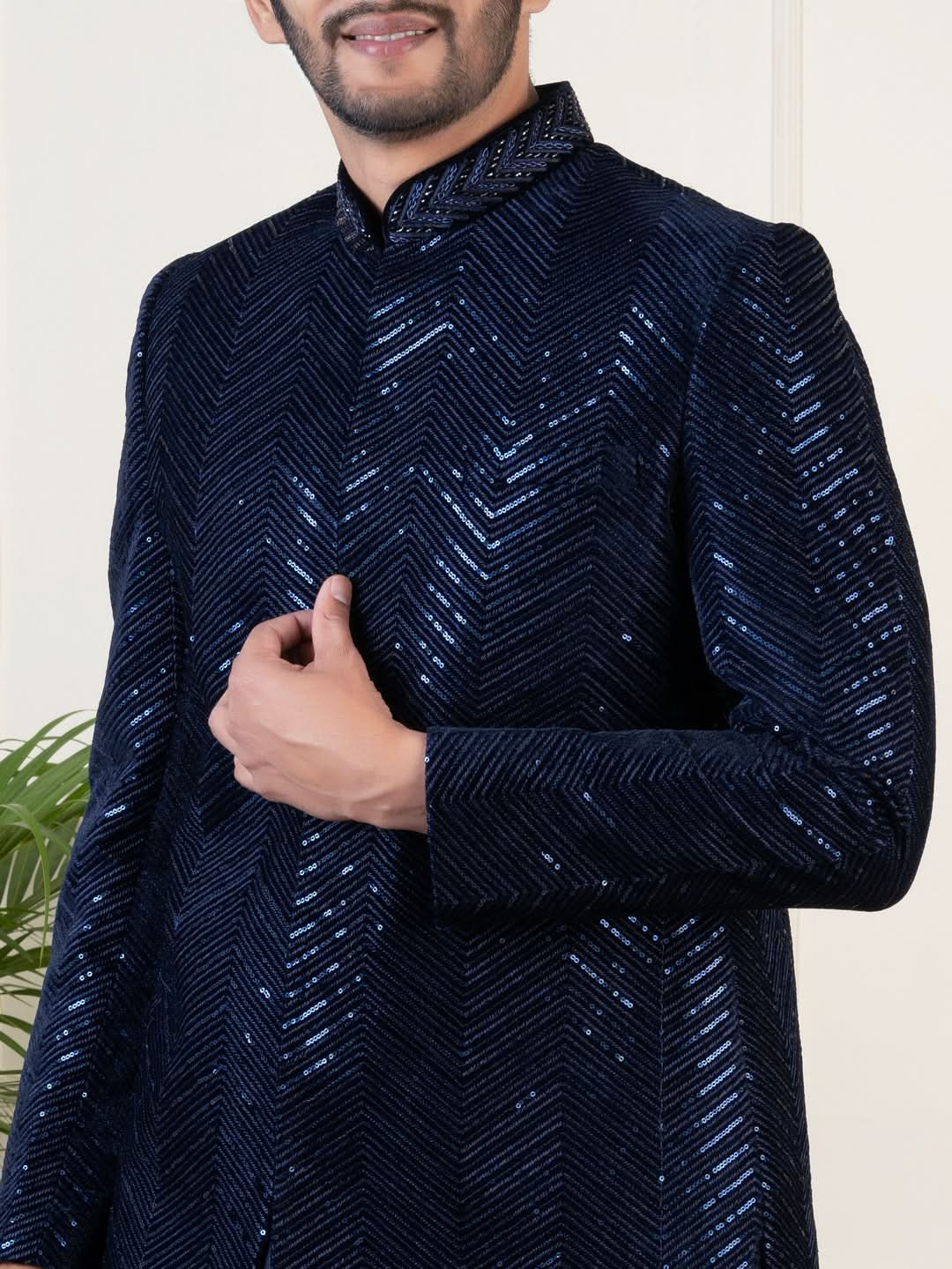 Navy Velvet  Sequin Embroidered  Indowestern