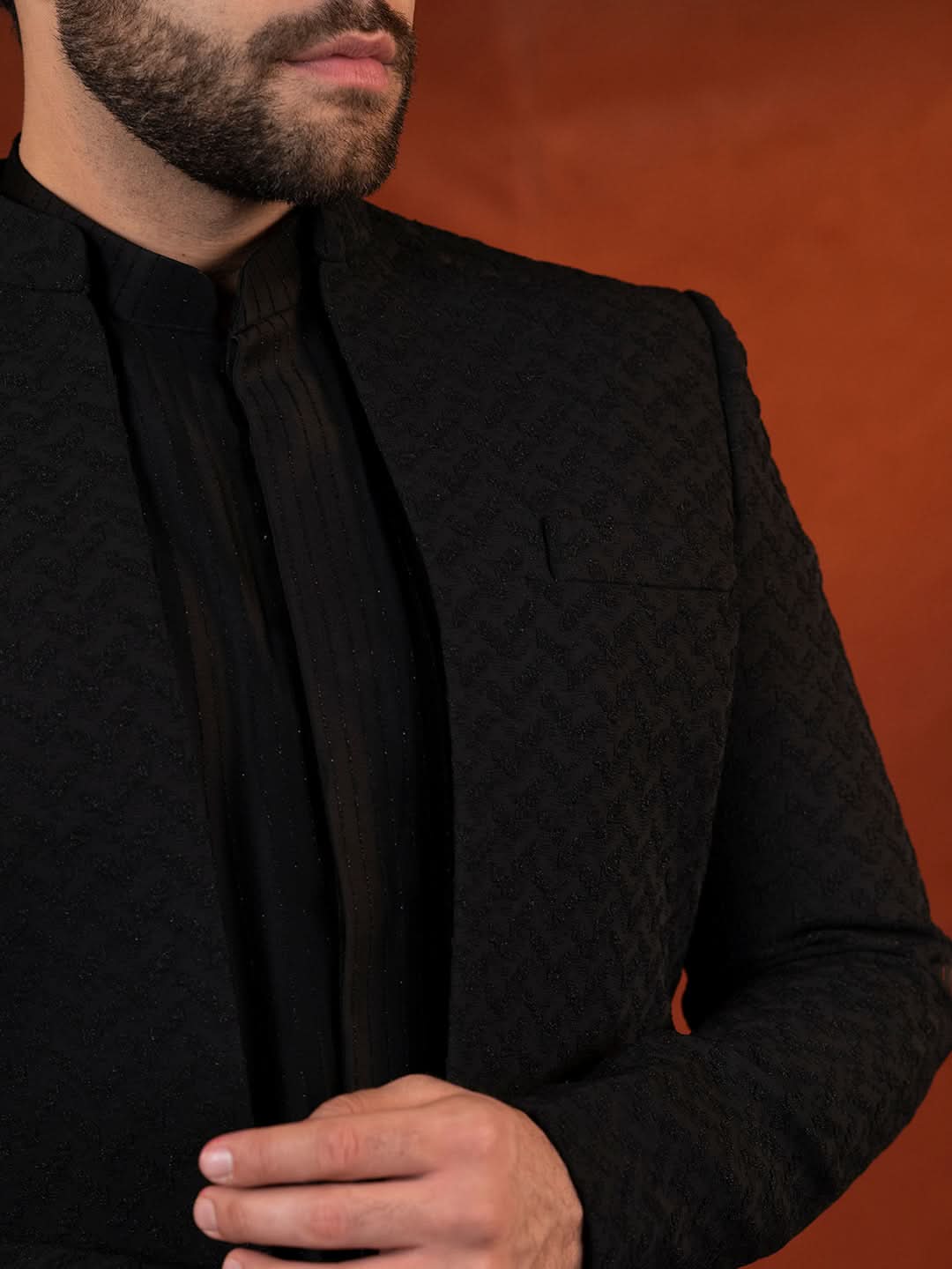 Anupam Kher in Black Shimmer Jacket Kurta set