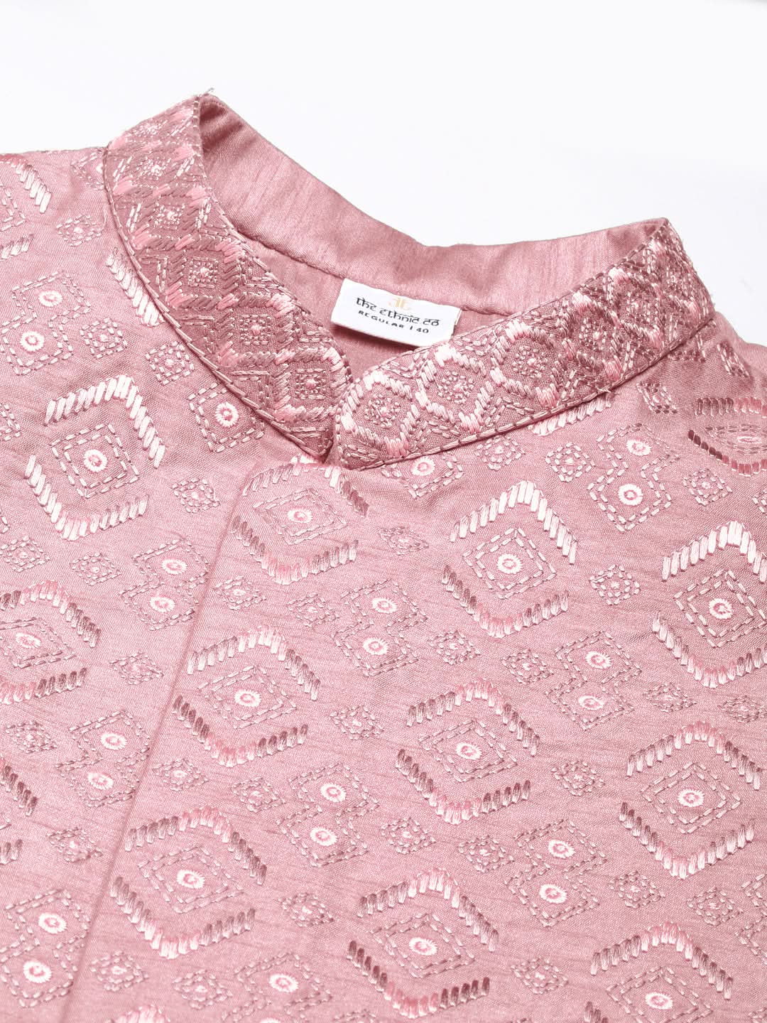 Pink Embroidered Jacket Kurta Set