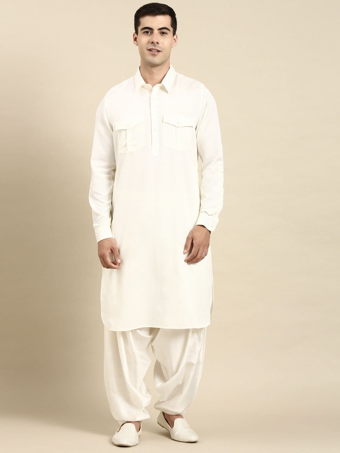 White Cotton Pathani With Salwar
