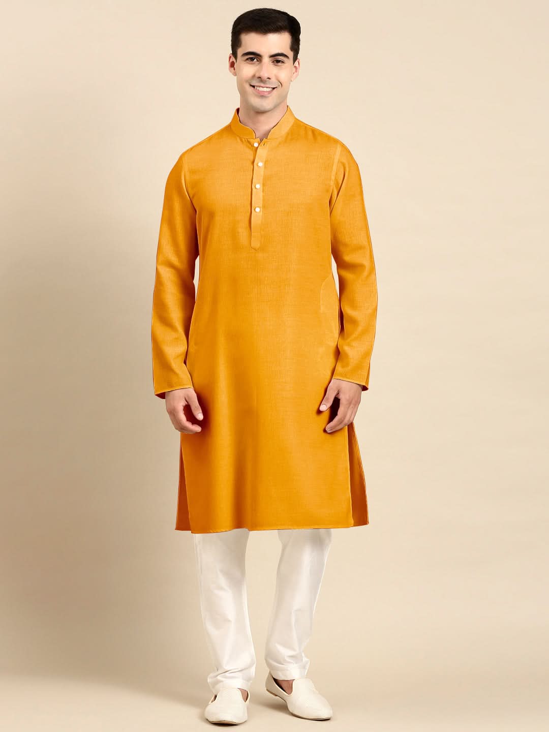Mustard Twill Weave Cotton Kurta  Set