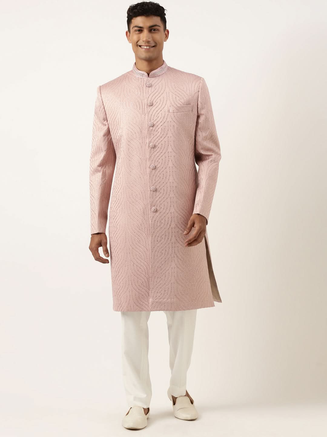 Old Rose Embroidered  Indowestern Set
