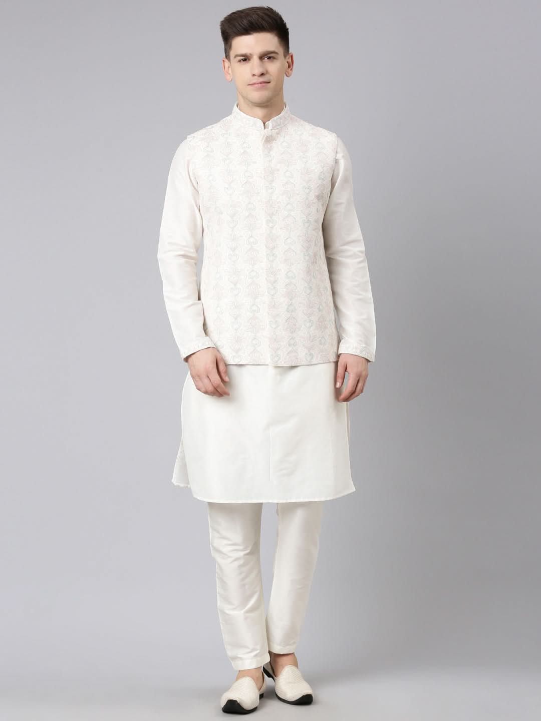 Cream Dori Embroidery Jacket Kurta Set