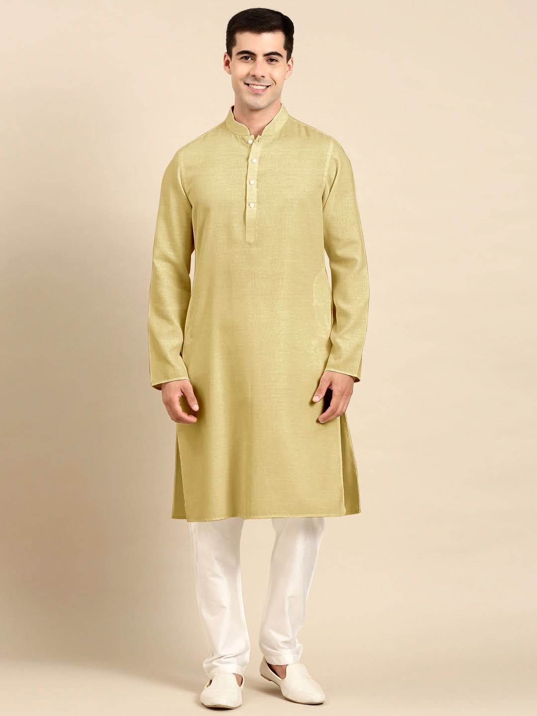 Greenish Beige Twill Weave Cotton Kurta  Set
