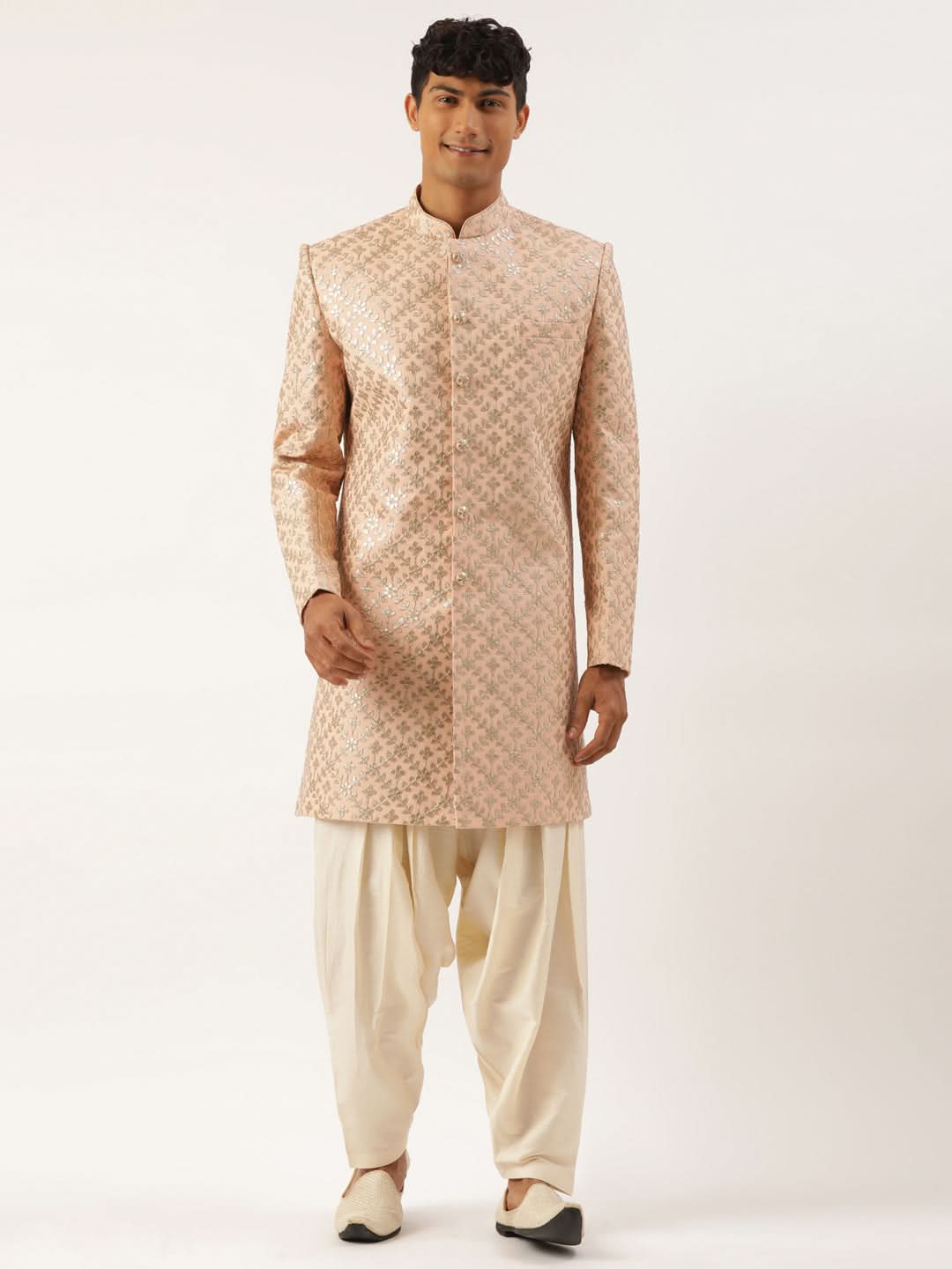 Peach Gota Patti Embroidered Indowestern