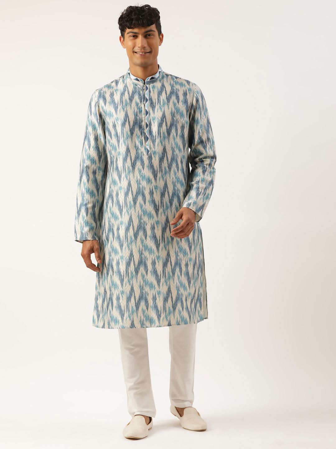 Blue Ikat  Printed Kurta Set