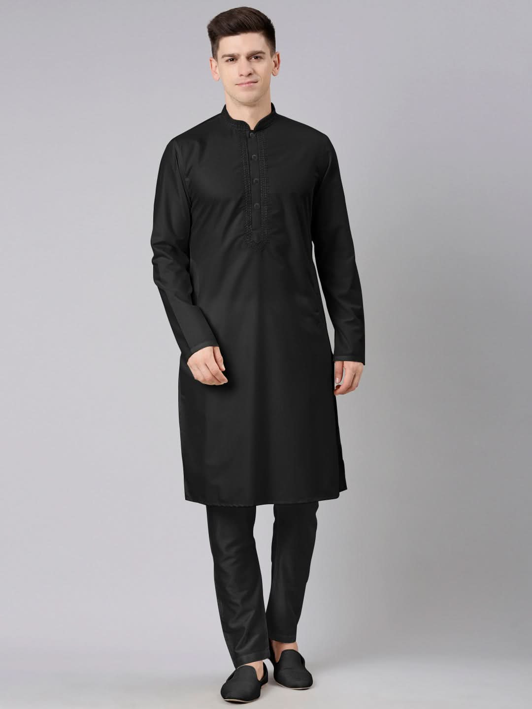 Black Cotton Dori Embroidery Kurta Set