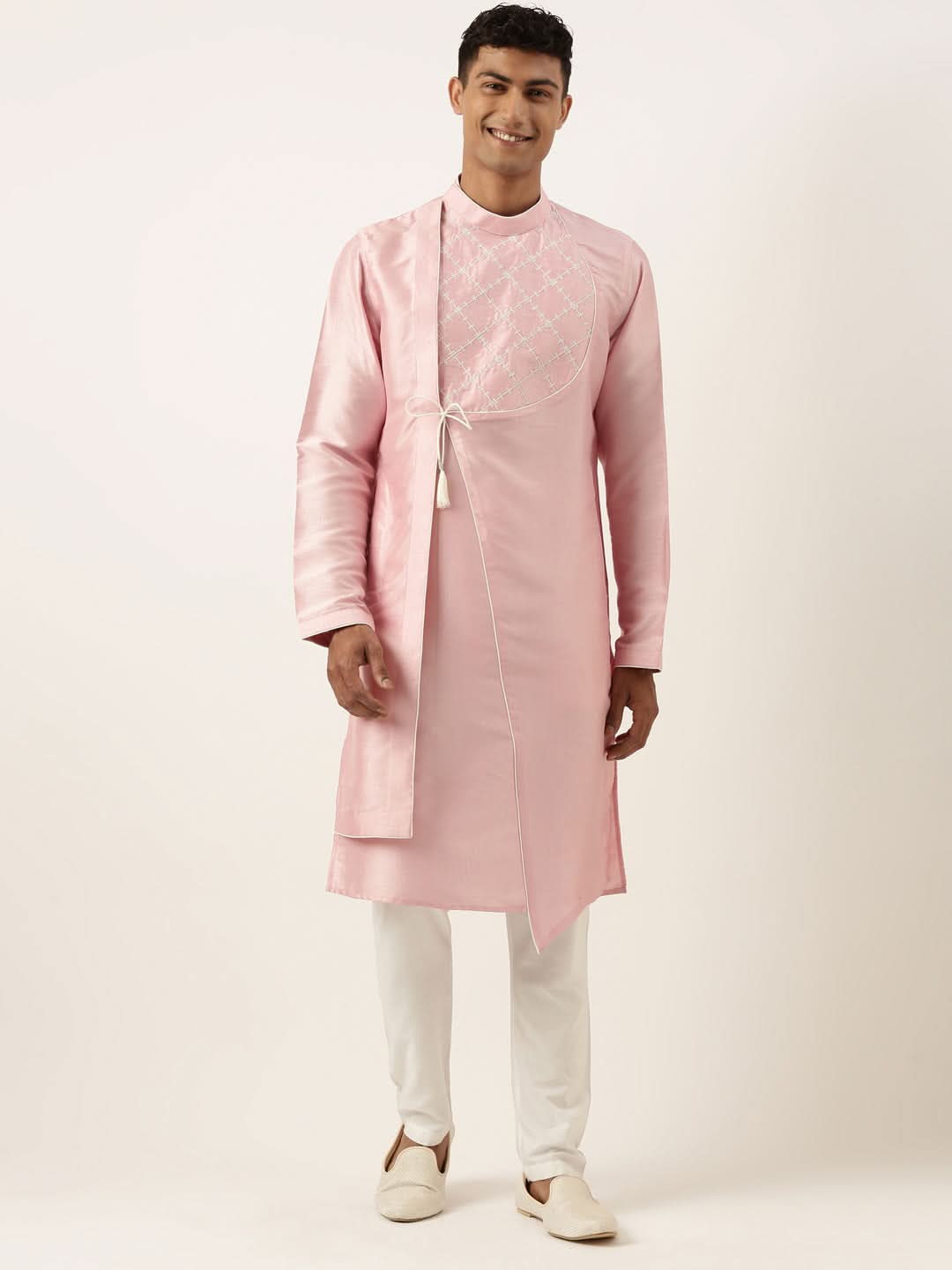 Pink Embroidery Angrakha Kurta Set