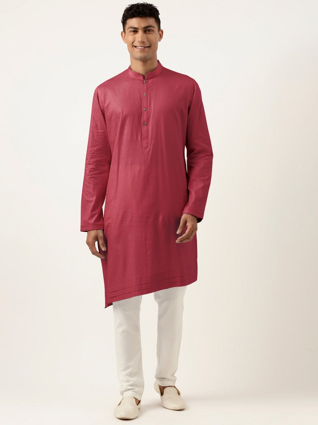Scarlet Red Asymmetrical  Cotton Kurta Set