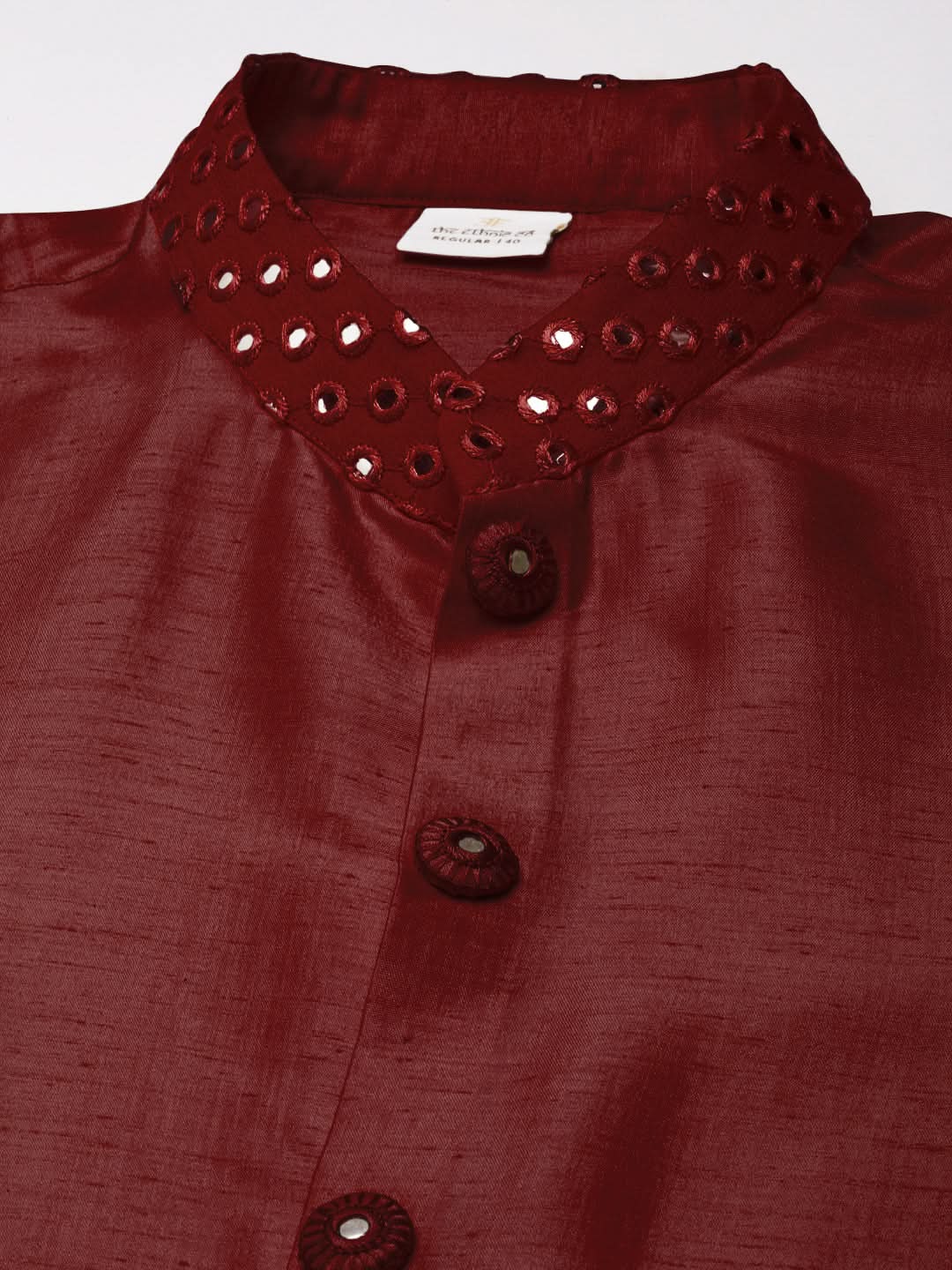 Maroon Mirror Embroidered  Indowestern With Kutra