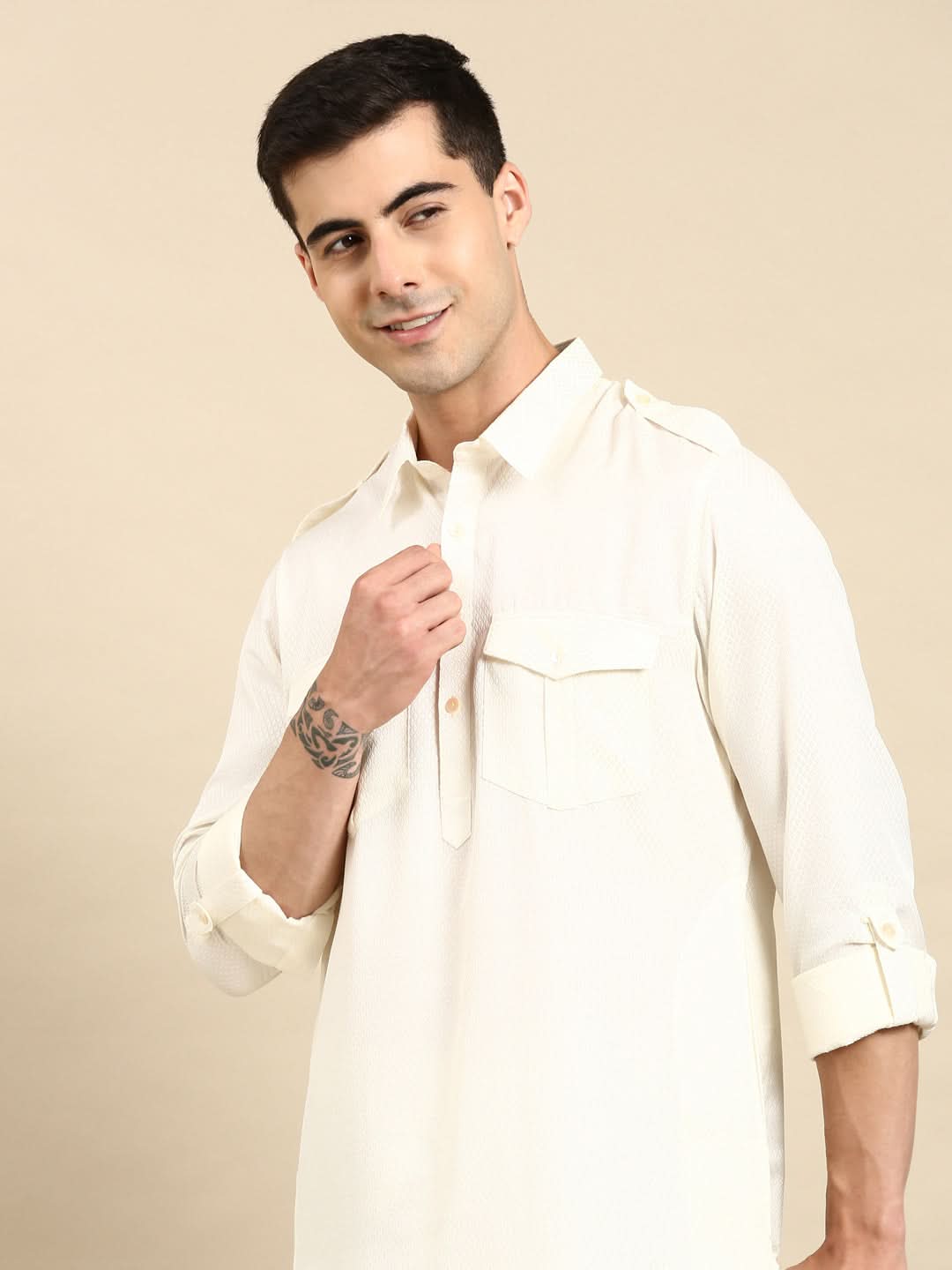 White  Cotton Pathani with Salwar