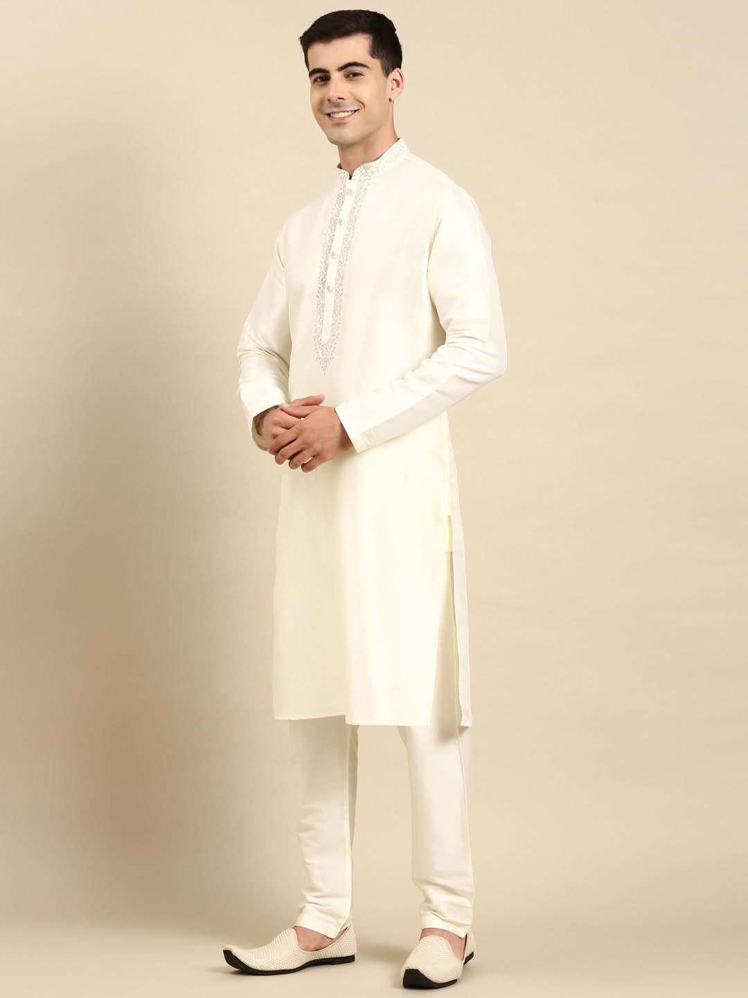 Creame Silk Dori Embroidered Kurta Set