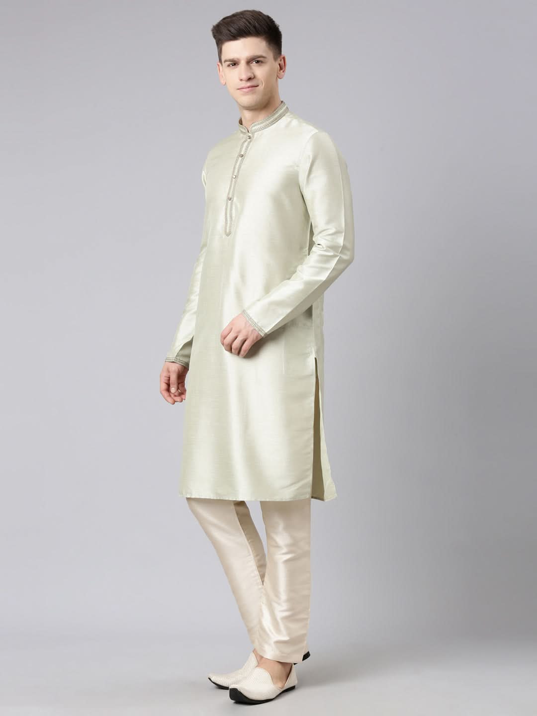 Olive Green Dori Embroidery Jacket  Kurta Set