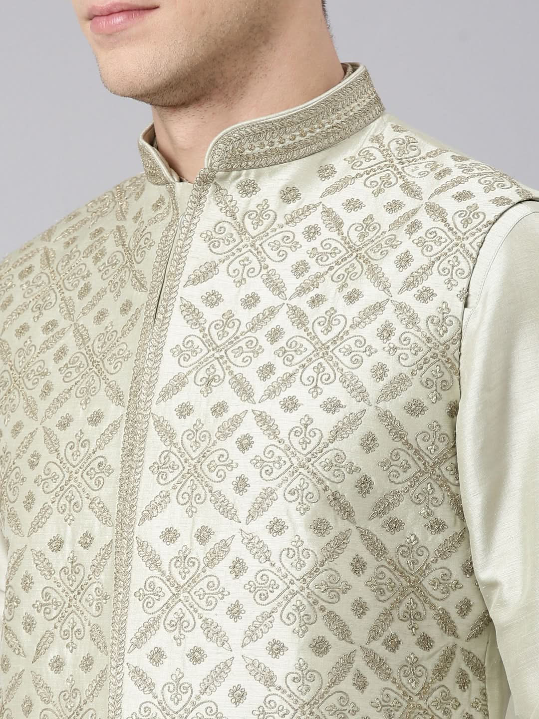 Olive Green Dori Embroidery Jacket  Kurta Set