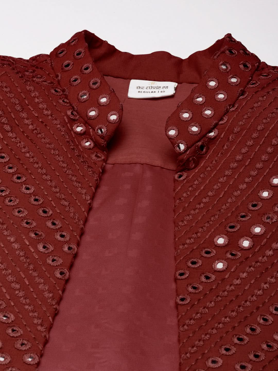 Maroon Mirror Embroidered  Indowestern With Kutra