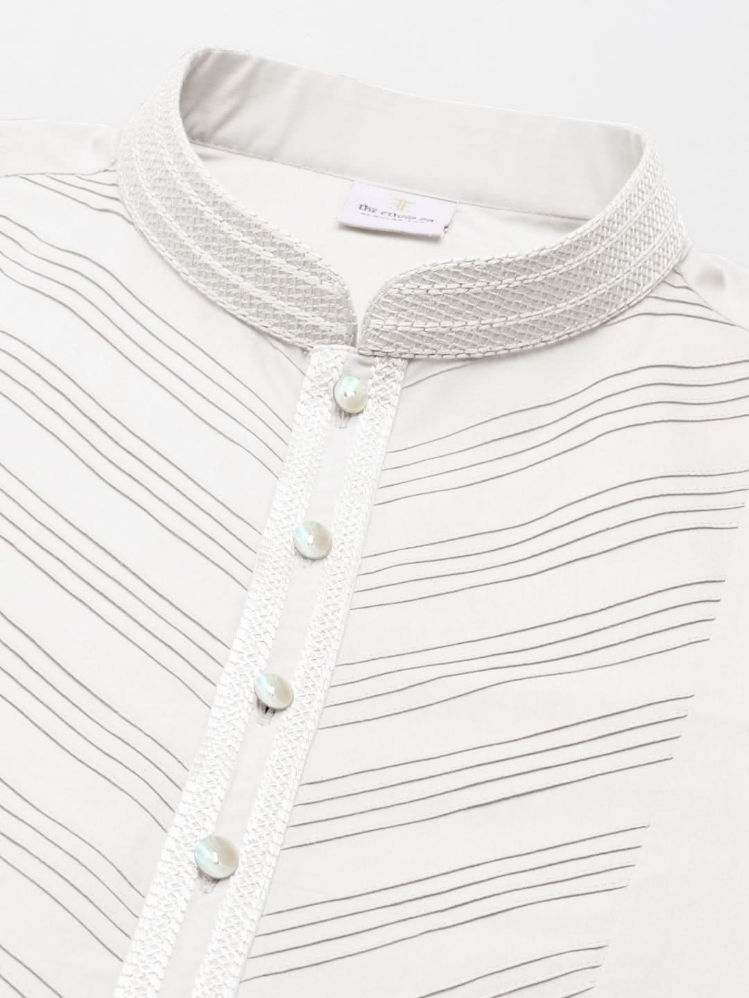 Off White Pleated Cotton Kurta Set